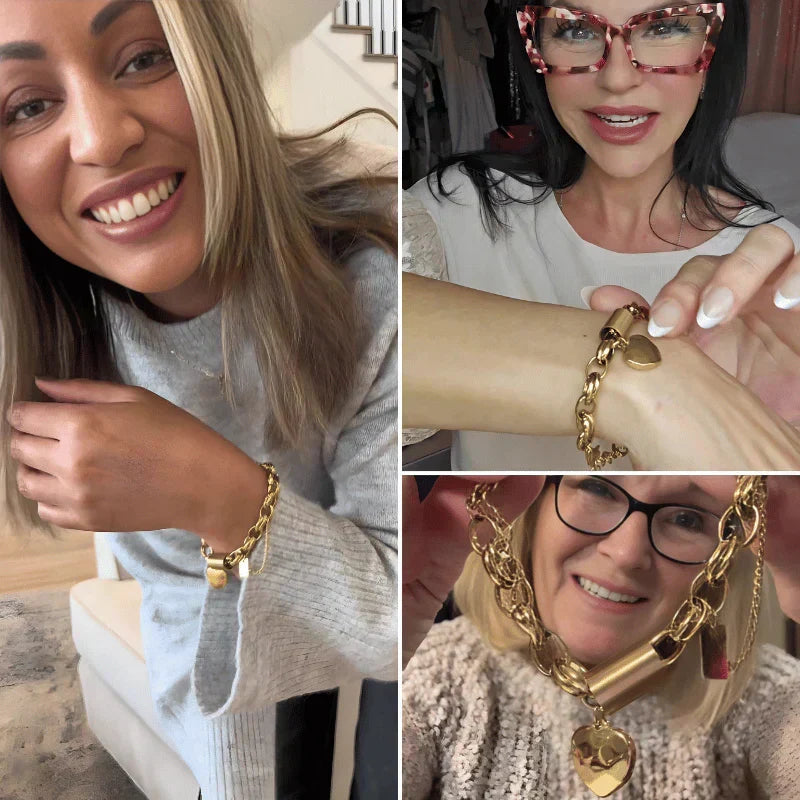 Pulsera Gruesa de Corazón Dorado