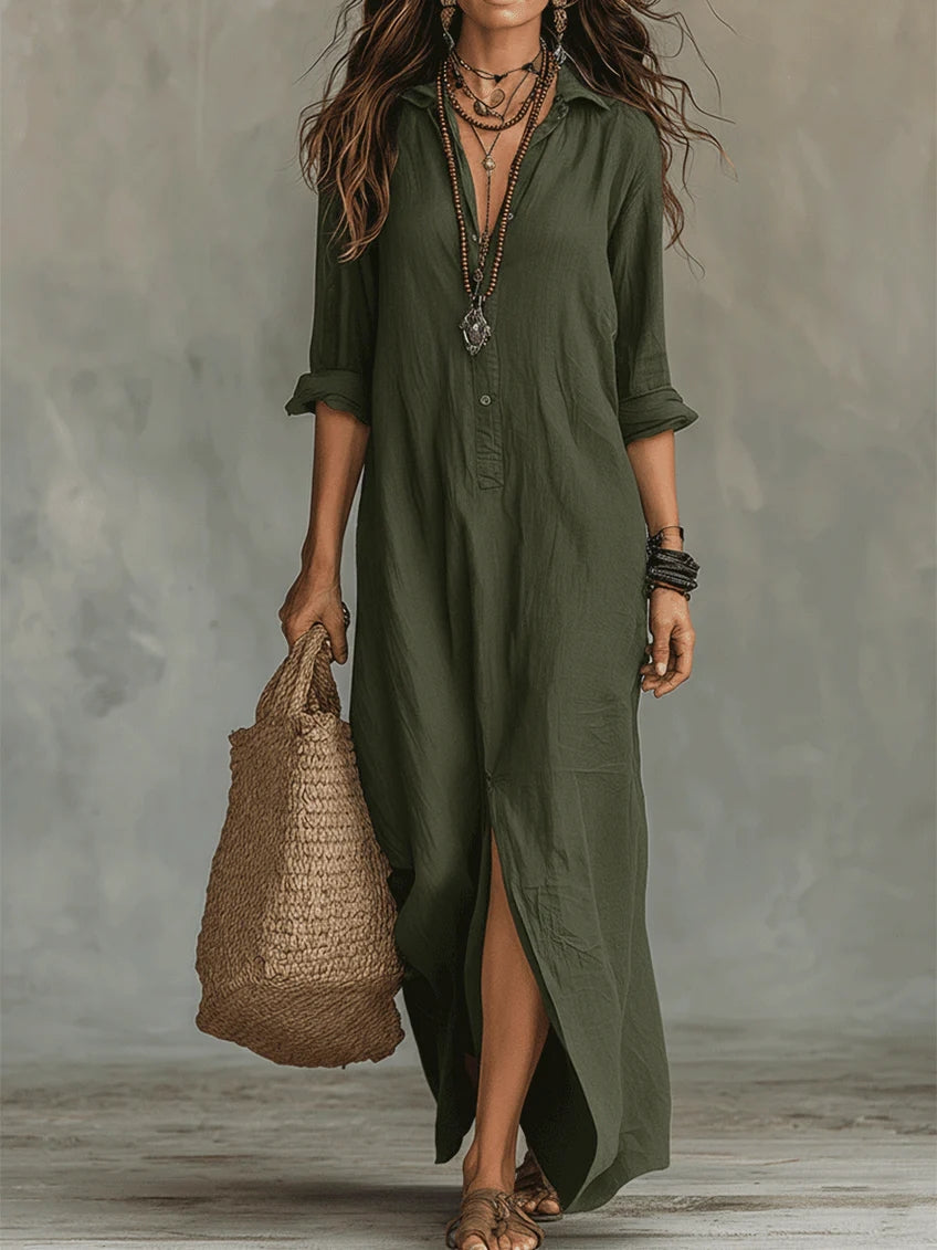 Vestido Veronica™ – Maxi Largo Negro con Botones