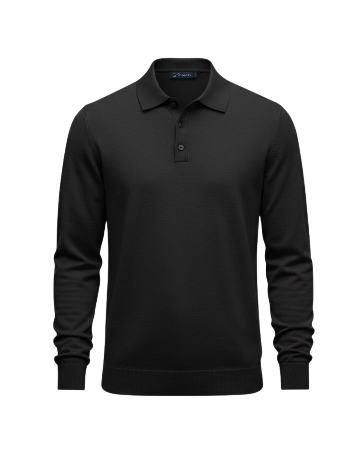 Ricardus – Polo Manga Larga Hombre Negro de Punto Elegante