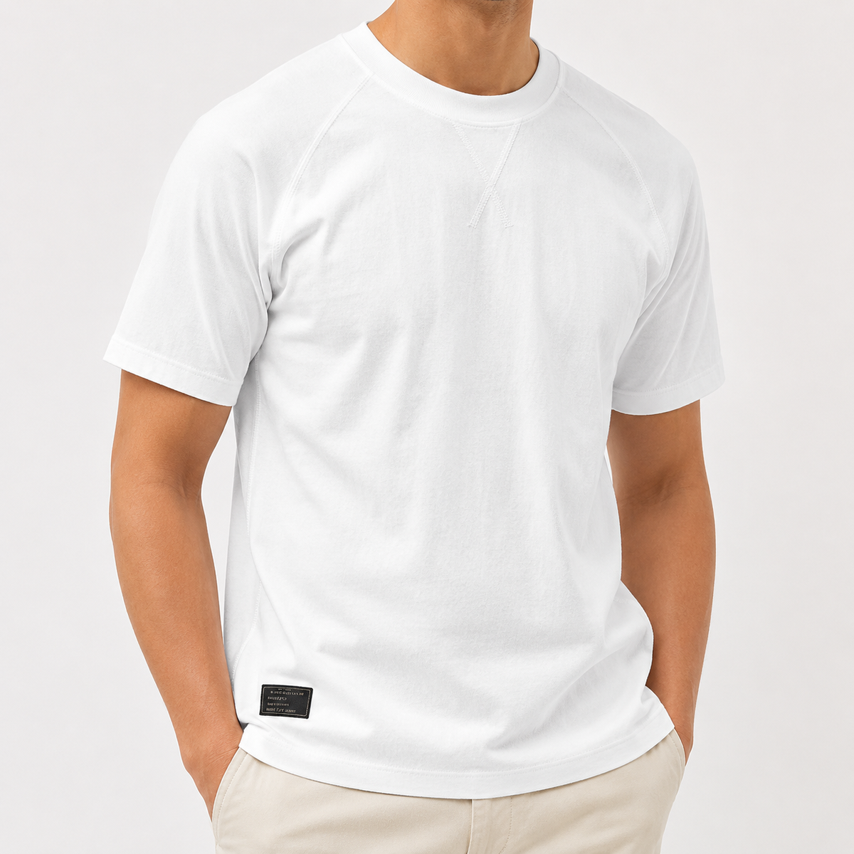 Camiseta de Algodón Pesado Retro Americana en Color Sólido