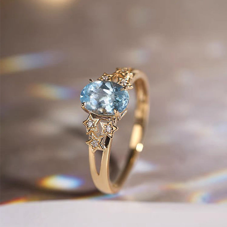 Anillo Exclusivo Dorado con Cristal Azul