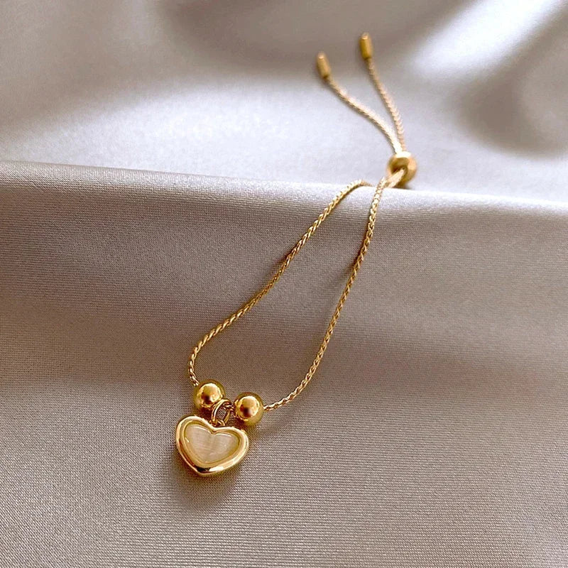 Pulsera Corazón de Ópalo Melocotón Chapada en Oro