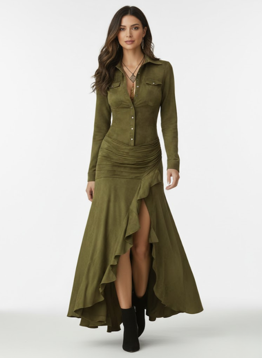 Anja | Vestido Largo Fluido con Volantes