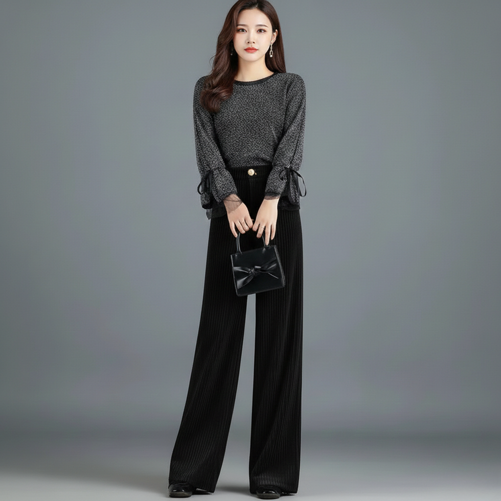 Pantalón de punto de terciopelo de talle alto para mujer