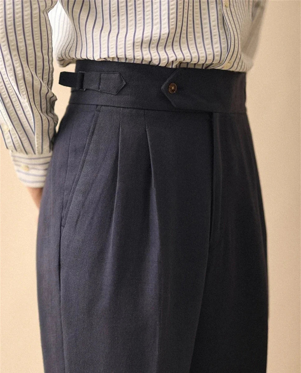 Pantalones de Lino de Corte Recto de Negocios