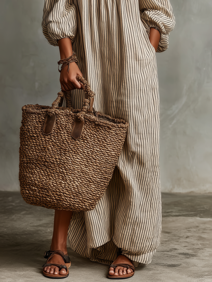 Vestido Carmen – Largo de Algodón y Lino con Escote