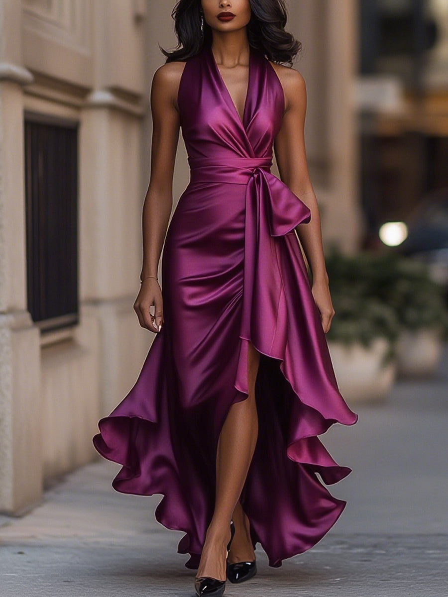 Vestido de satén drapeado a la cintura