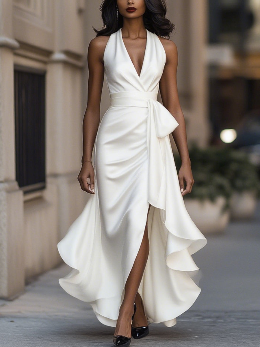 Vestido de satén drapeado a la cintura