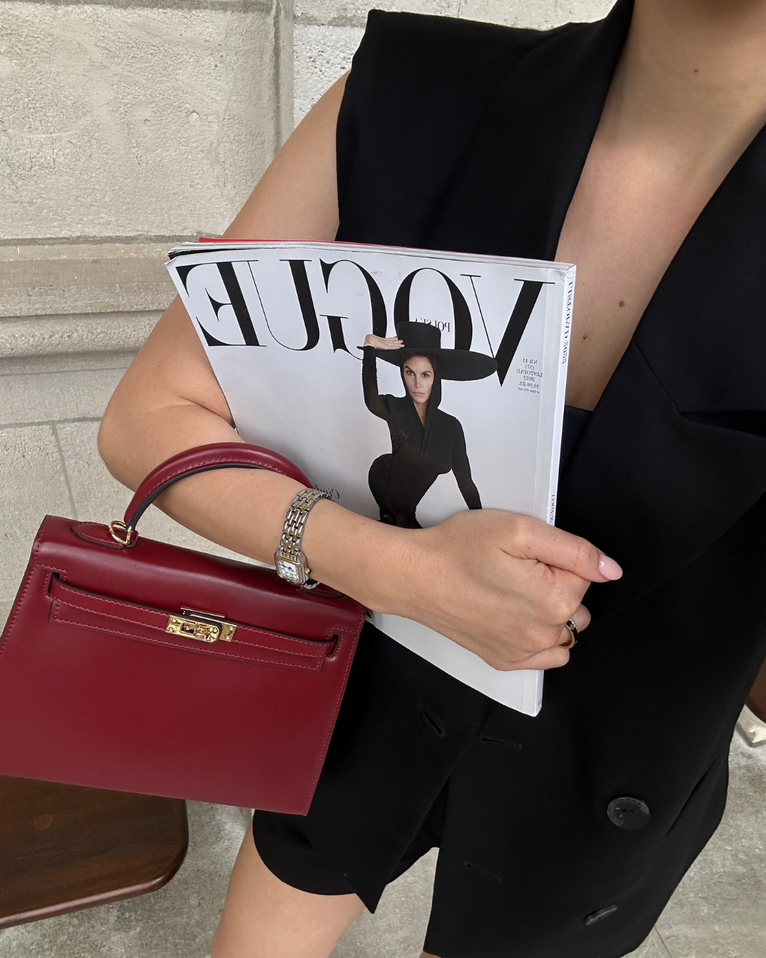 Mini bolso de piel burdeos elegante