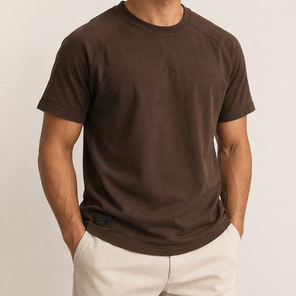 Camiseta de Algodón Pesado Retro Americana en Color Sólido