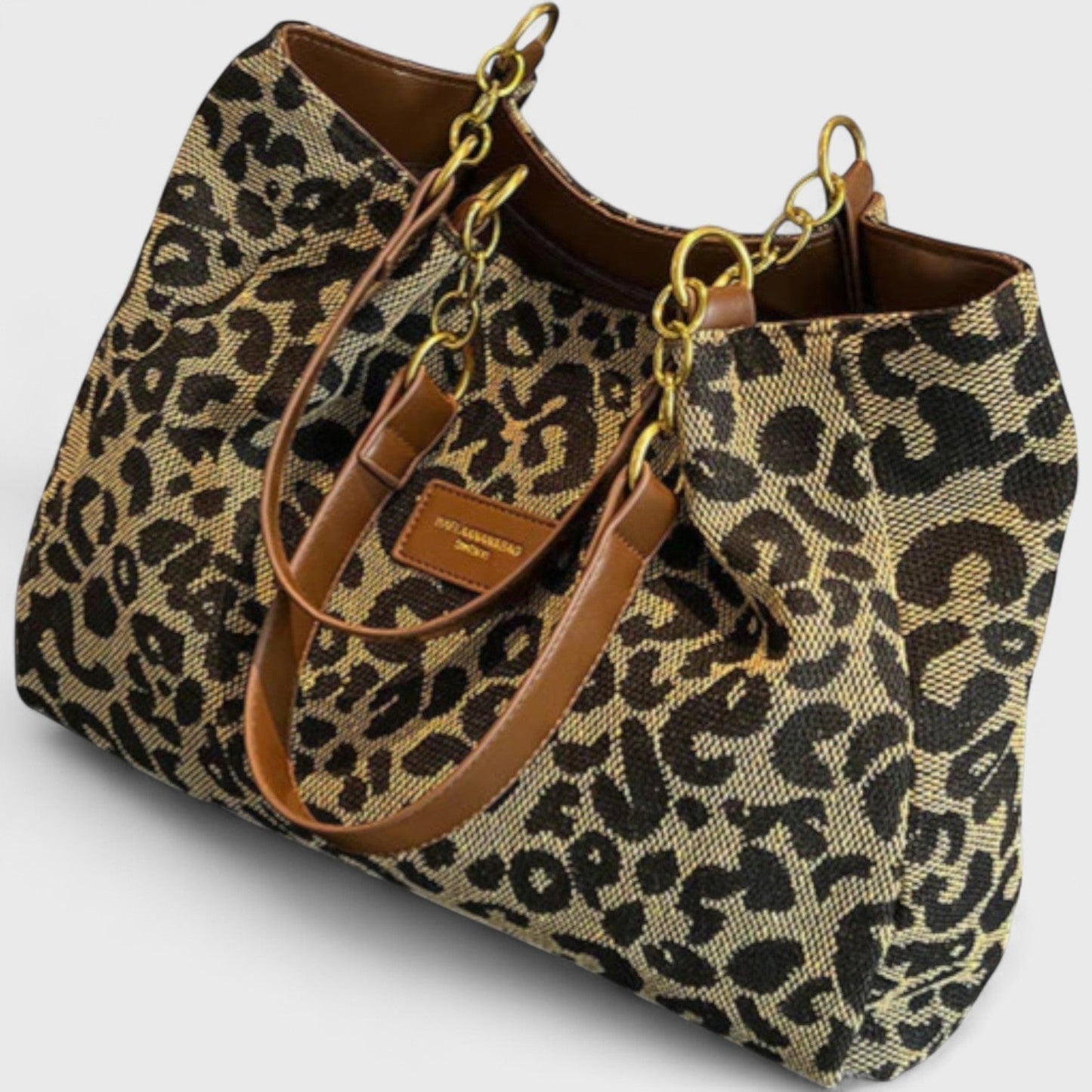 Bolso shopper de lona con estampado de leopardo