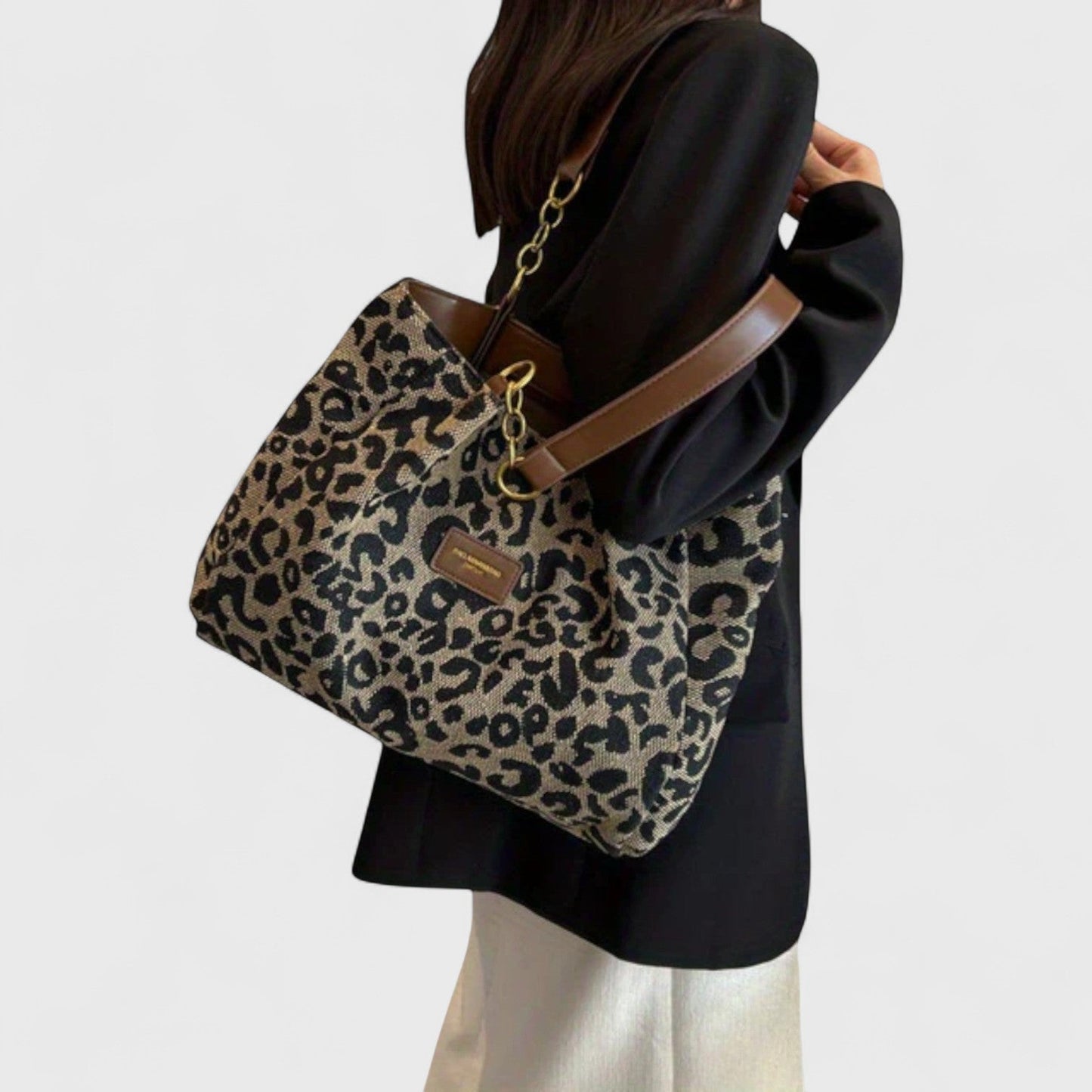 Bolso shopper de lona con estampado de leopardo