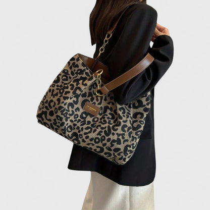 Bolso shopper de lona con estampado de leopardo