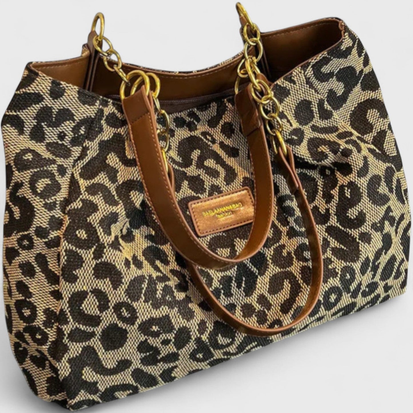 Bolso shopper de lona con estampado de leopardo