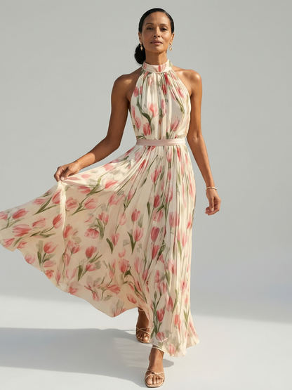 | Robe Midi a Col Halter a Fleurs Aurelle