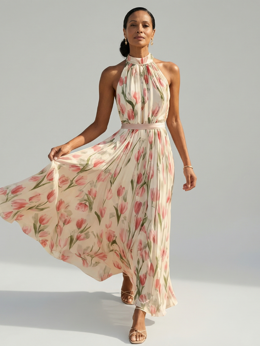 | Robe Midi a Col Halter a Fleurs Aurelle