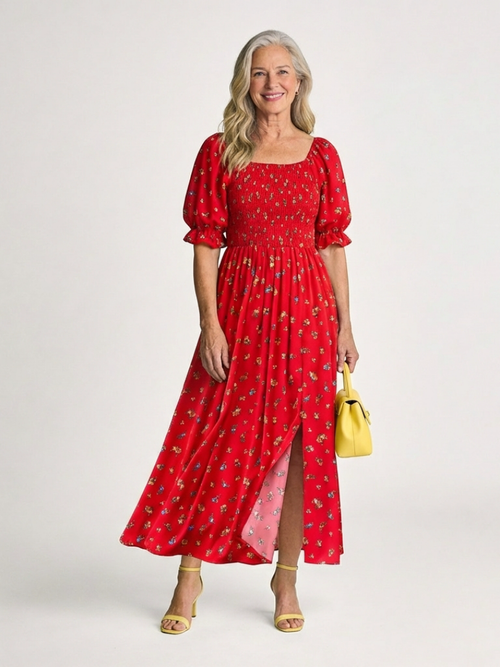 DLEACROIX | Robe Midi a Manches Boffantes Delphine
