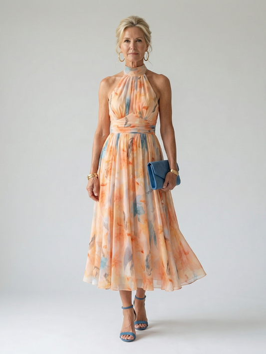 Elin, vestido midi con cuello halter suave