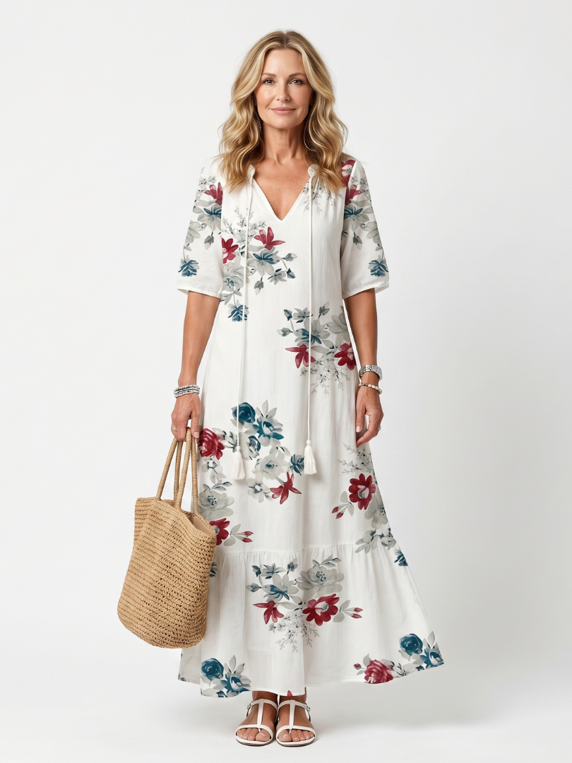 | Robe Midi Fleurie a Pompons Élina
