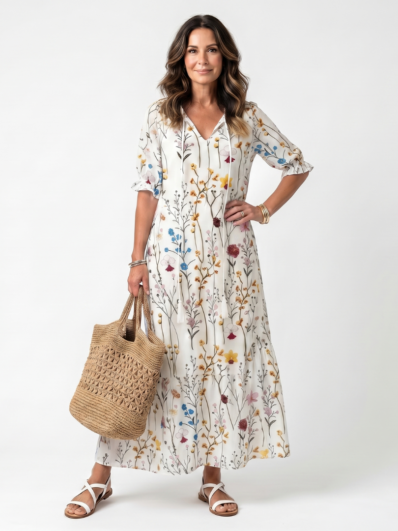 Sylvie | Vestido Midi Anudado Estampado Botánico