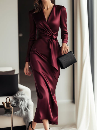 Vestido cruzado de satén