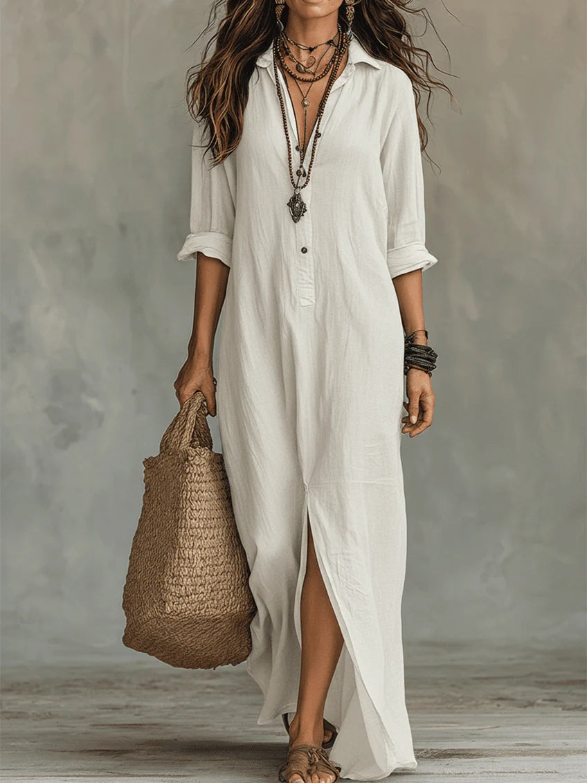 Vestido Veronica™ – Maxi Largo Negro con Botones