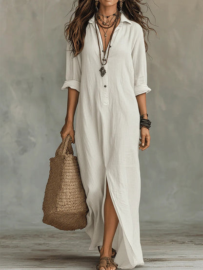 Vestido Veronica™ – Maxi Largo Negro con Botones