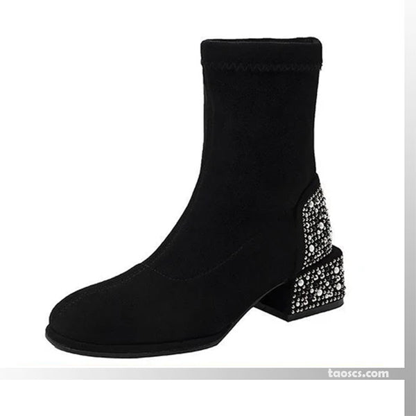 Botines Elegantes para Mujer con Tacón Grueso y Strass