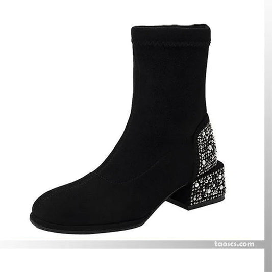 Botines Elegantes para Mujer con Tacón Grueso y Strass