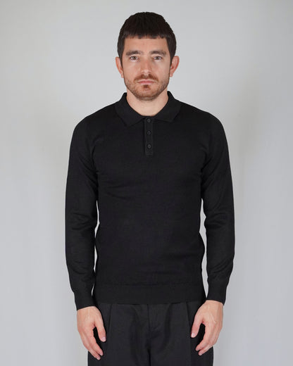 Ricardus – Polo Manga Larga Hombre Negro de Punto Elegante