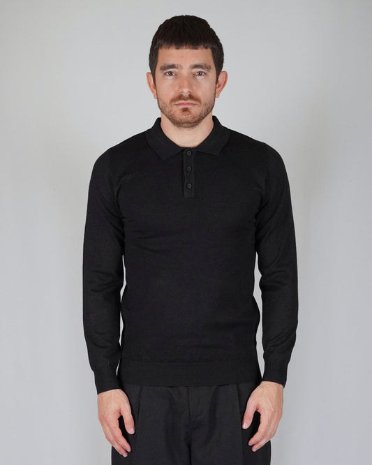 Ricardus – Polo Manga Larga Hombre Negro de Punto Elegante