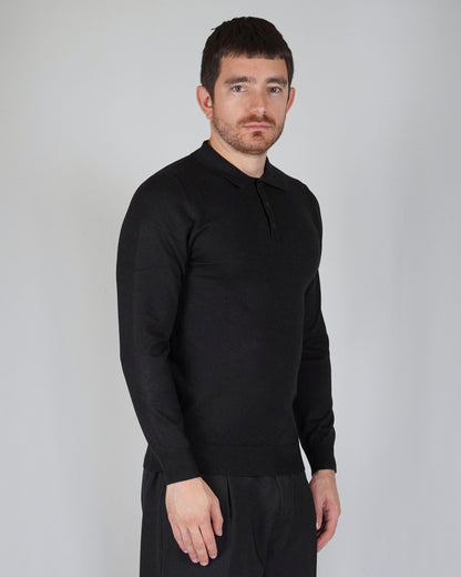 Ricardus – Polo Manga Larga Hombre Negro de Punto Elegante