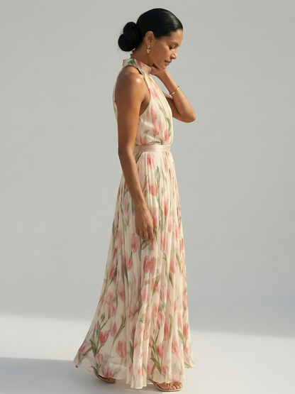 | Robe Midi a Col Halter a Fleurs Aurelle
