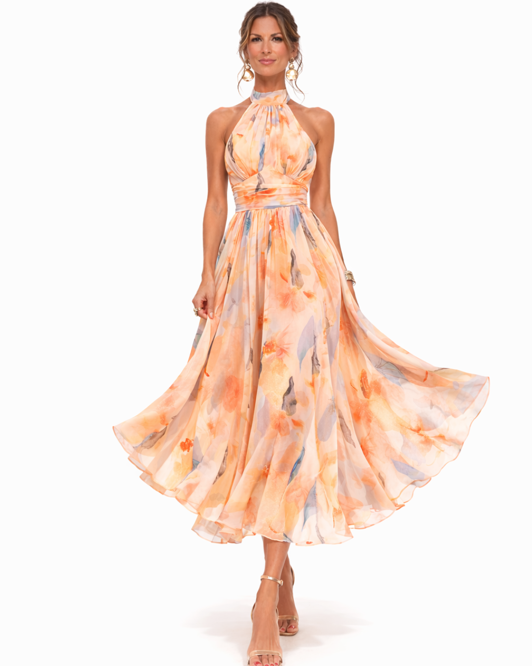 Vestido Aurora™ – Escote Halter e Estampado Acuarela