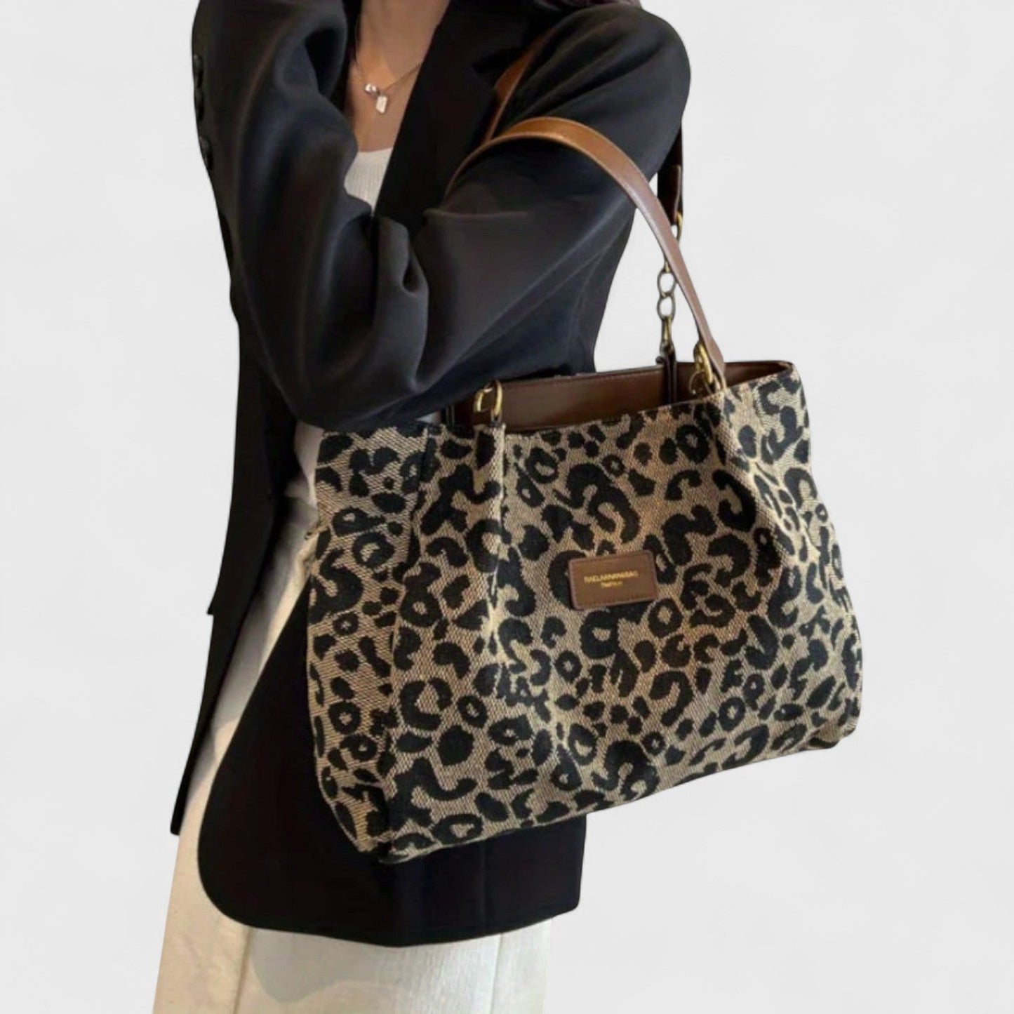 Bolso shopper de lona con estampado de leopardo