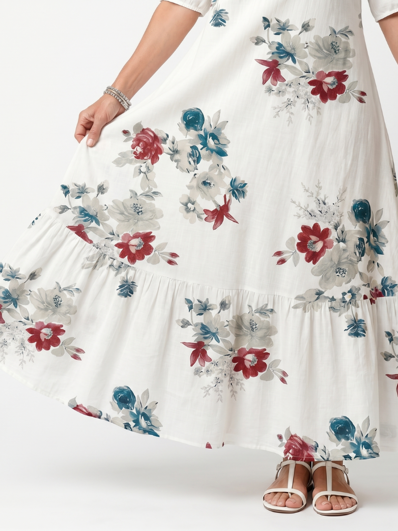 | Robe Midi Fleurie a Pompons Élina
