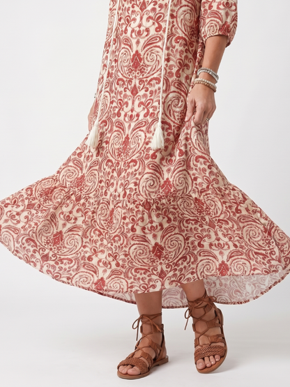 Noelle | Vestido Midi Anudado Estampado Ornamental