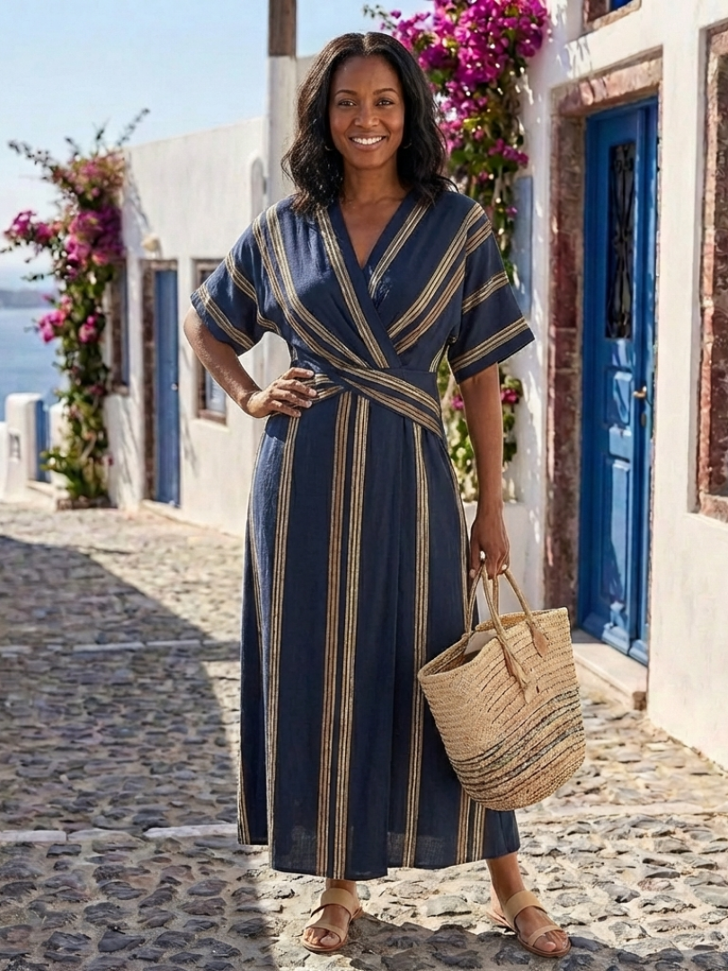| Robe Midi Croisée Rayée Saphira