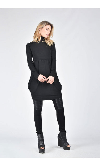Quinella – Vestido Túnica Cuello Alto de Punto Fino Mujer Elegante