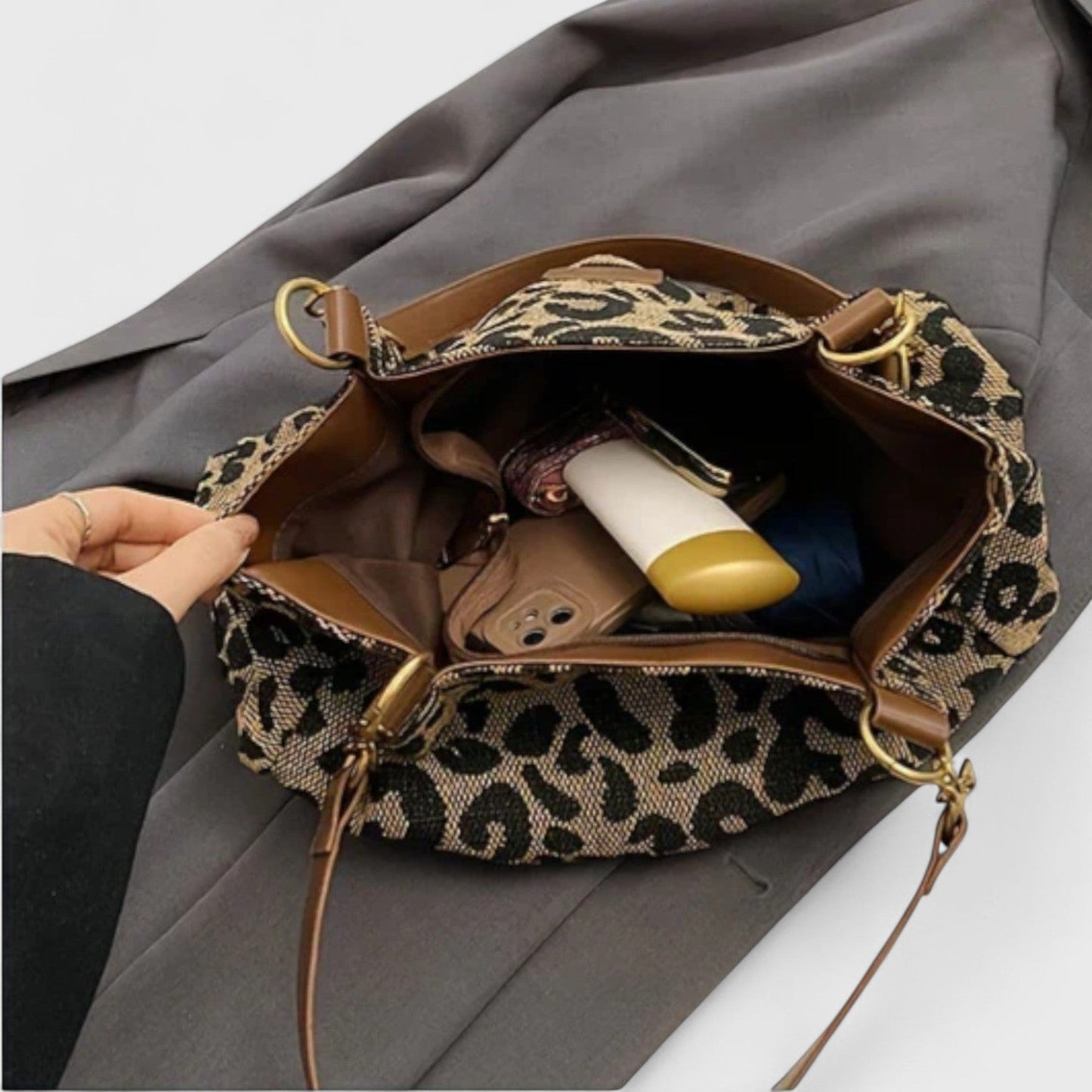 Bolso shopper de lona con estampado de leopardo