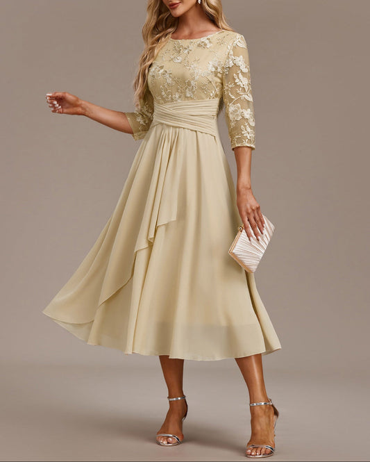 Elin™ — Vestido Champán con Delicados Bordados