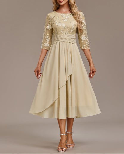 Elin™ — Vestido Champán con Delicados Bordados