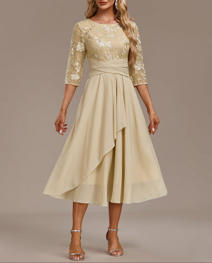 Elin™ — Vestido Champán con Delicados Bordados