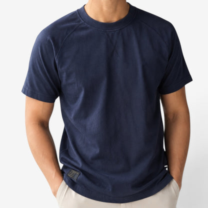 Camiseta de Algodón Pesado Retro Americana en Color Sólido