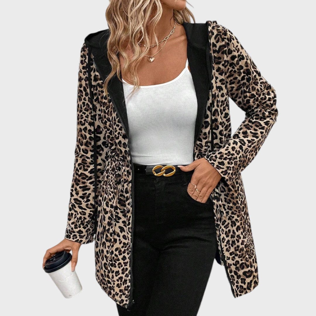 Leo - Abrigo reversible con capucha y estampado de leopardo