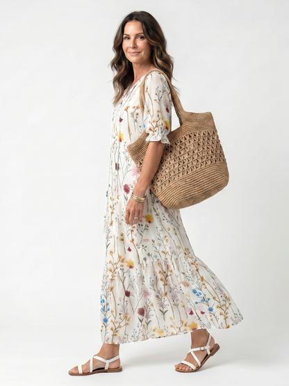 Sylvie | Vestido Midi Anudado Estampado Botánico