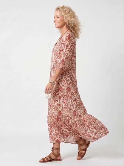 Noelle | Vestido Midi Anudado Estampado Ornamental