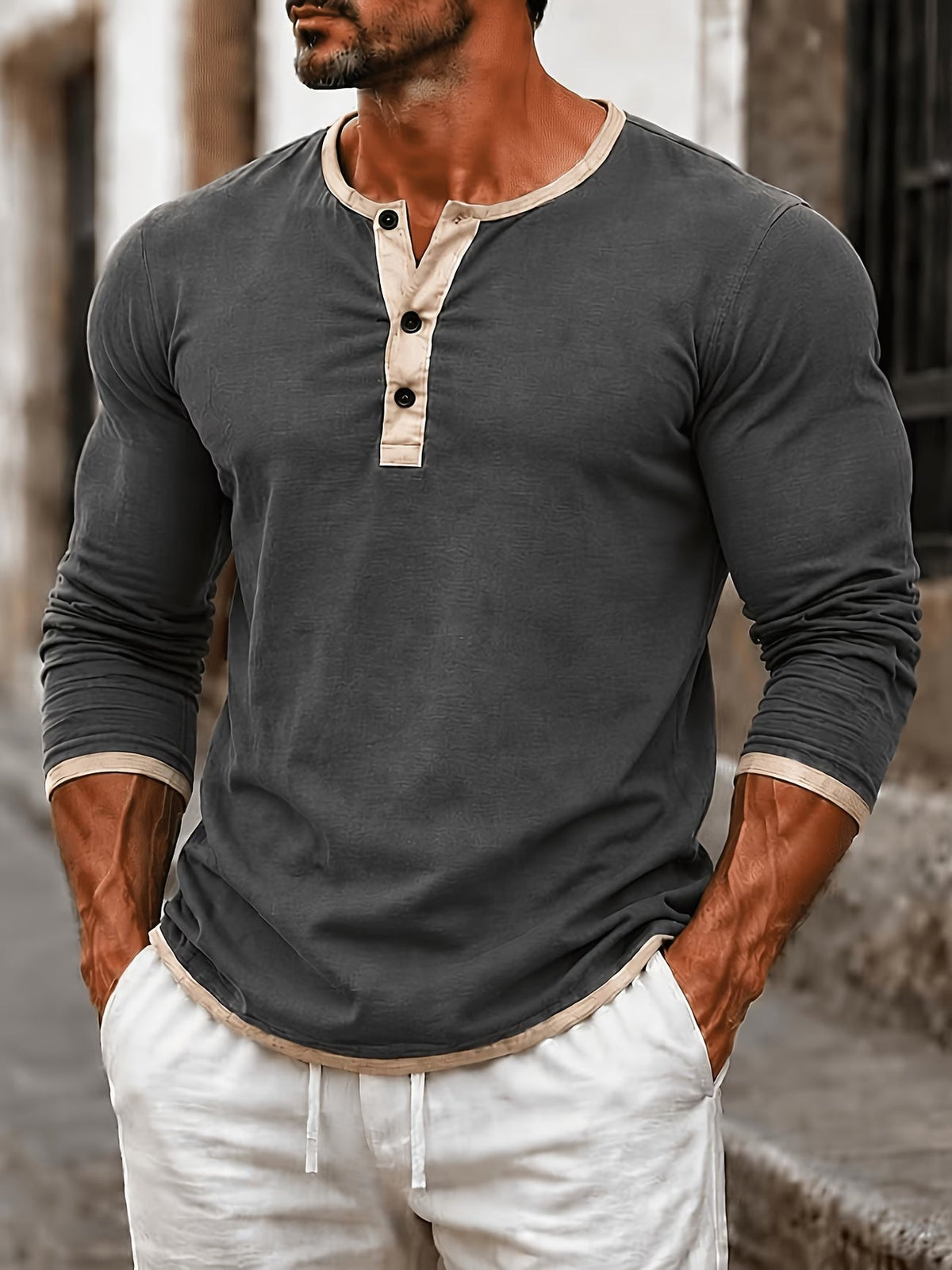 Ercole – Jersey Henley Hombre Manga Larga