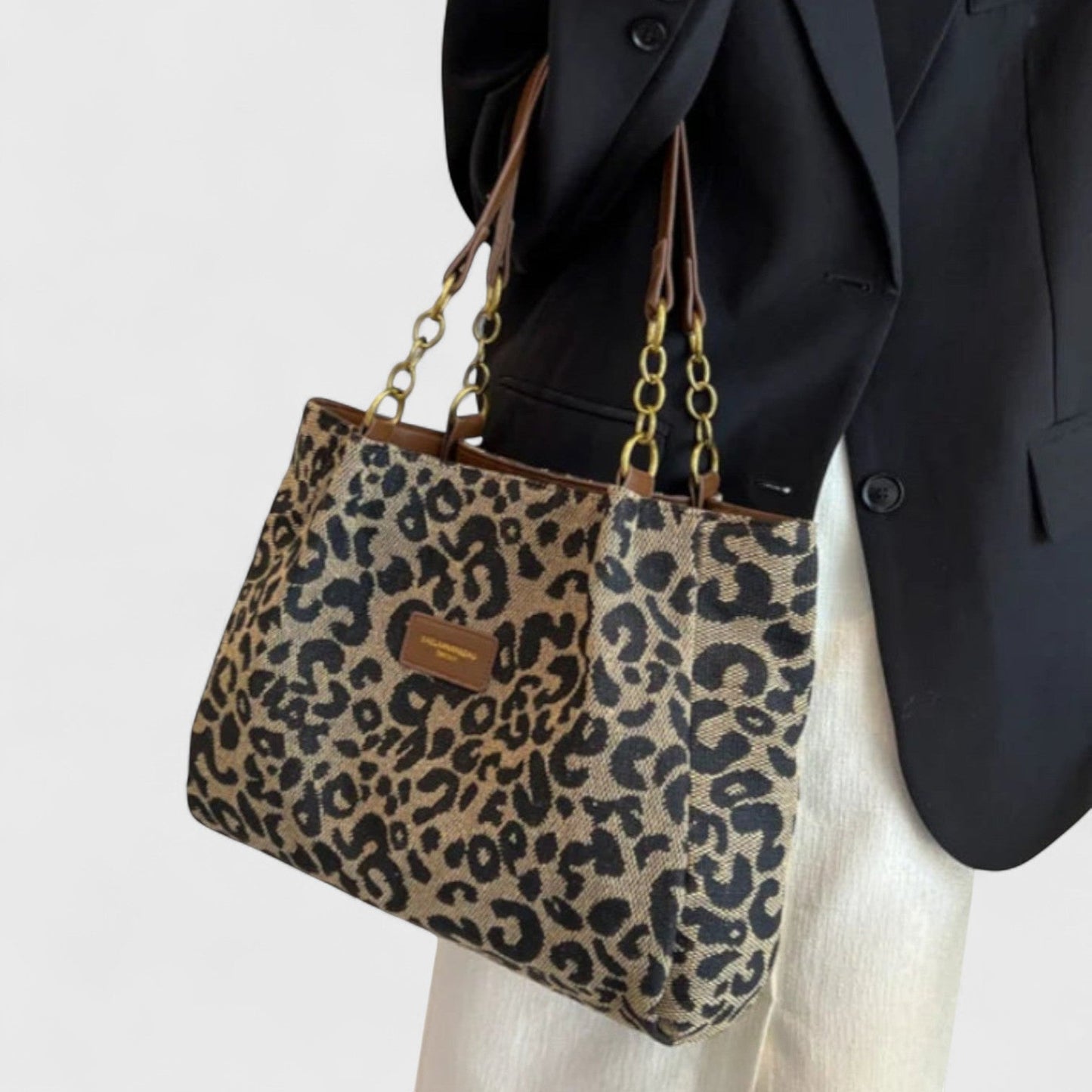 Bolso shopper de lona con estampado de leopardo