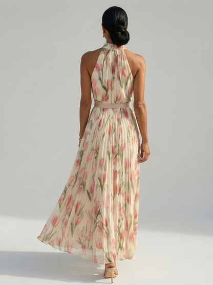 | Robe Midi a Col Halter a Fleurs Aurelle